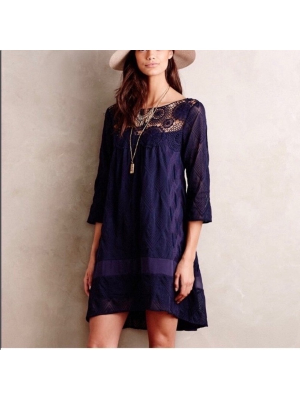 Holding Horses Anthropologie Augusta Navy Blue Lace Mini Dress Womens Size M